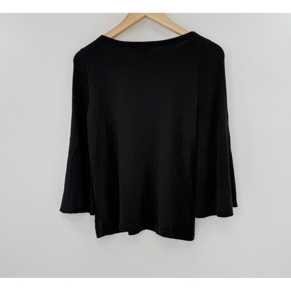 Ann‎ Taylor Factory Black Long Sleeve Ribbed Knit Bell Sleeve Top Sz Sm Preppy - Picture 3 of 8
